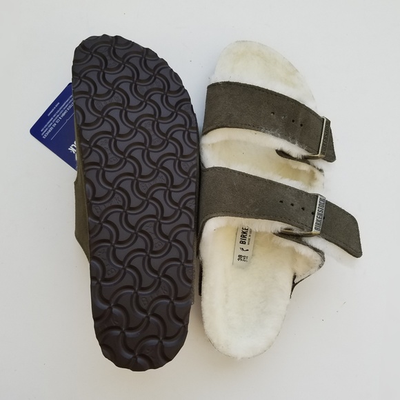 Birkenstock Arizona Forest Green Fur Sandals - Picture 7 of 8